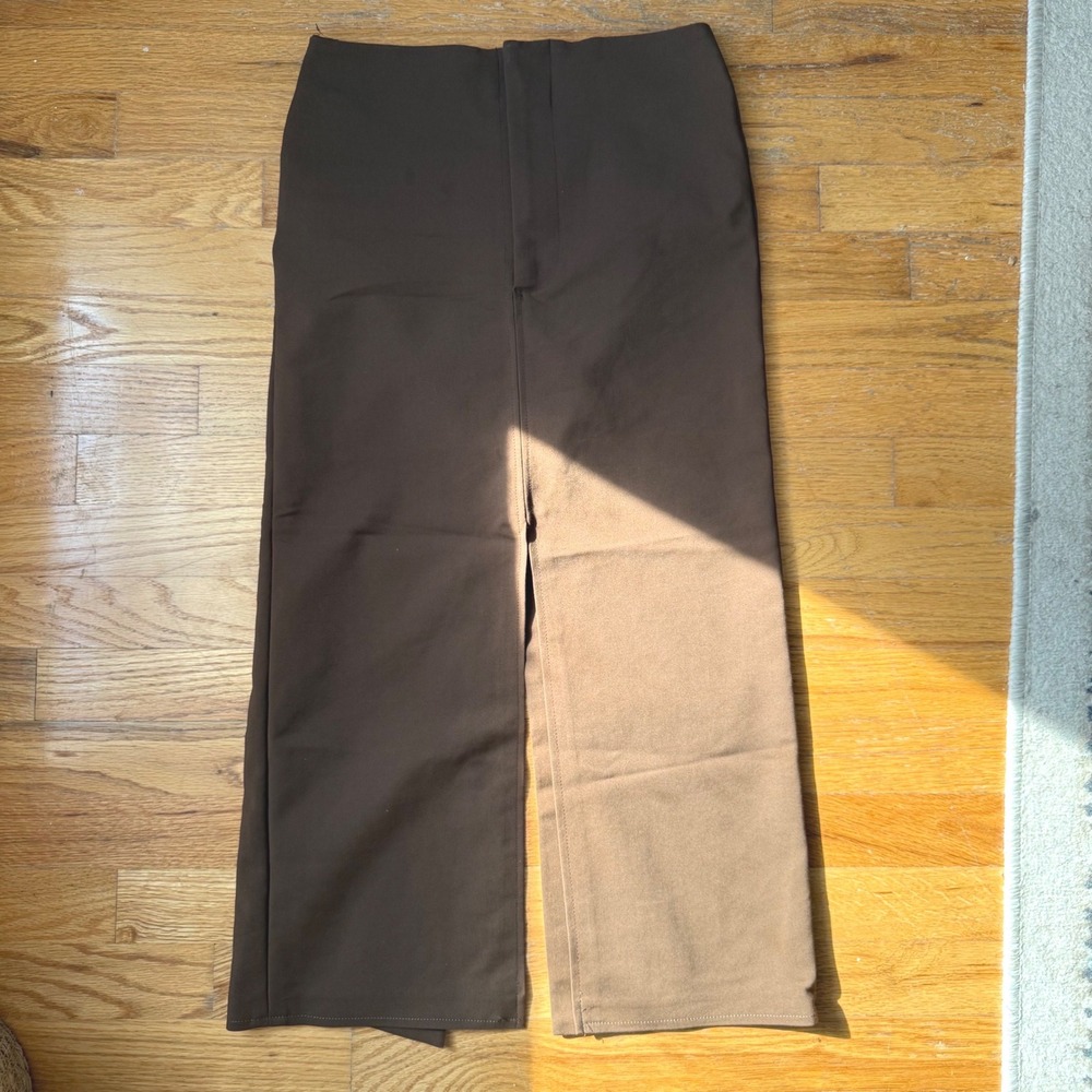 Zara Brown Midi Skirt XS High Rise Front Slit Minimalist 90s Style Fall